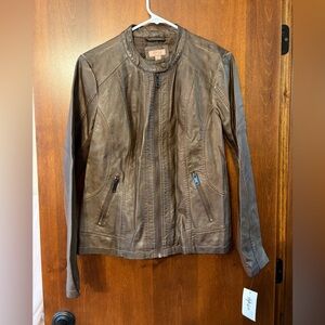 New Macy’s Style and Co Brown faux Leather moto Jacket